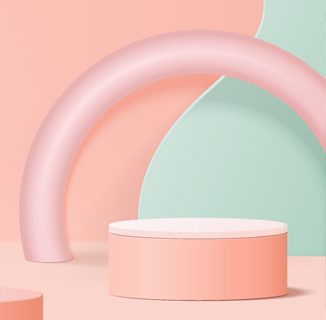 Abstract pastel geometric shapes and arch display.