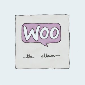Woo album cover with purple speech bubble.