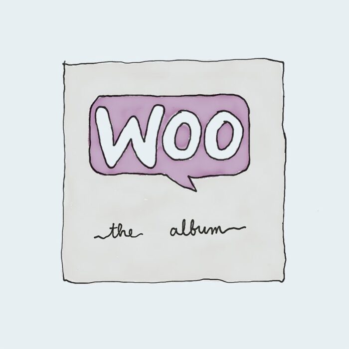 Woo album cover with purple speech bubble.