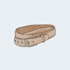 Brown leather belt with metal buckle.