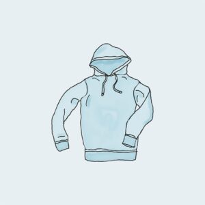 Illustration of a light blue hoodie.