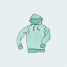 Illustration of a teal hooded sweatshirt.