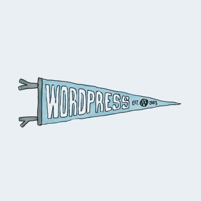 WordPress pennant with "Est. 2003" design.
