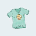 Green T-shirt with winking emoji design.