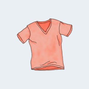 Illustration of a pink V-neck t-shirt.